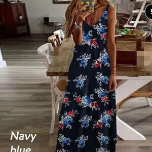 Navy Blue Floral Maxi dress XSMALL fits like sm/me